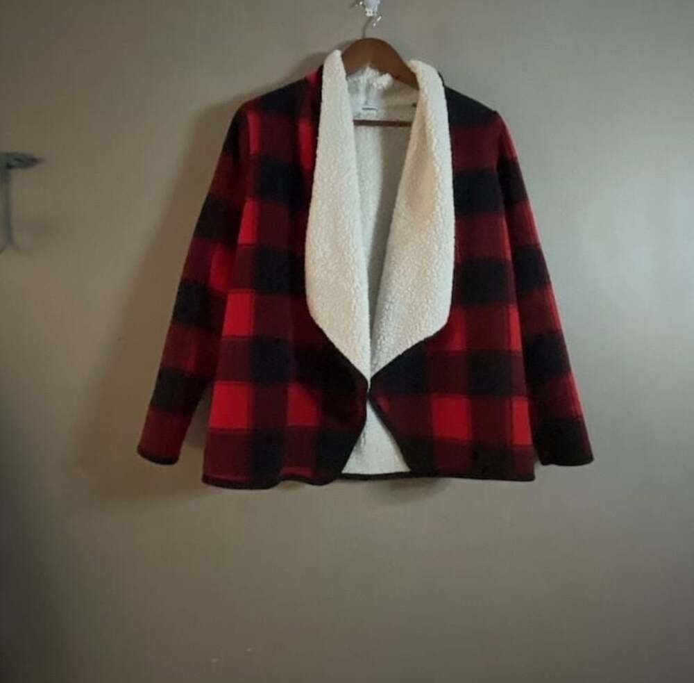 Sonoma Goods For Life Women's Buffalo Plaid Sherpa Lined Open Front Jacket
